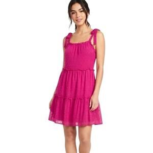 Altar'd State Mini Dress Pink Swiss Dot Sleeveless Ruffle Tiered Size Small